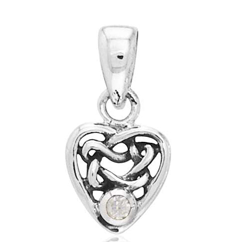 Birthstone Celtic Trinity Heart Knot Pendant - Sterling Silver