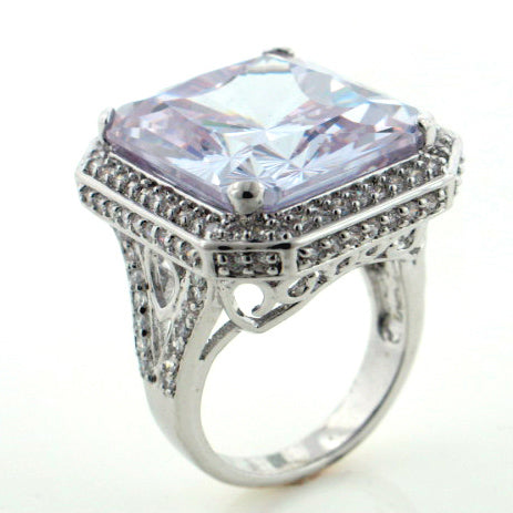 Huge Sparkling CZ Lavender In Your Dreams Silver Toned Ring - Silver Insanity