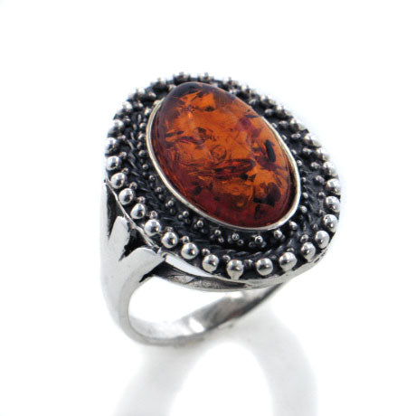 Large Genuine Oval Baltic Amber Sterling Silver Ring - Silver Insanity