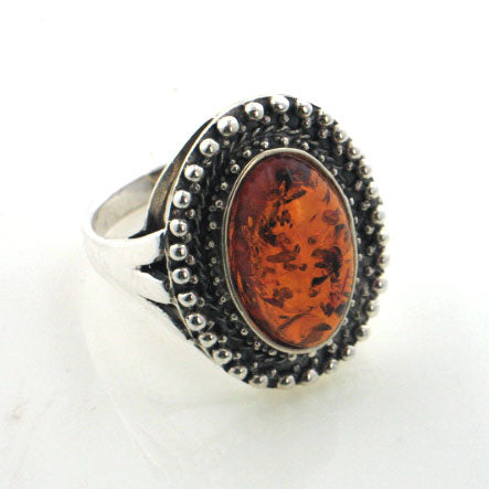 Large Genuine Oval Baltic Amber Sterling Silver Ring - Silver Insanity
