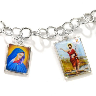 Mary and Joseph Benedicta Catholic Sterling Silver Charm Bracelet 6.5" - Silver Insanity