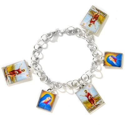 Mary and Joseph Benedicta Catholic Sterling Silver Charm Bracelet 6.5" - Silver Insanity