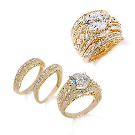 Vermeil Sterling 9mm CZ Wedding Ring 3-Piece Set - Silver Insanity