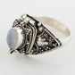 Sterling Silver Medieval Poison Ring with Rainbow Moonstone Ring - Silver Insanity