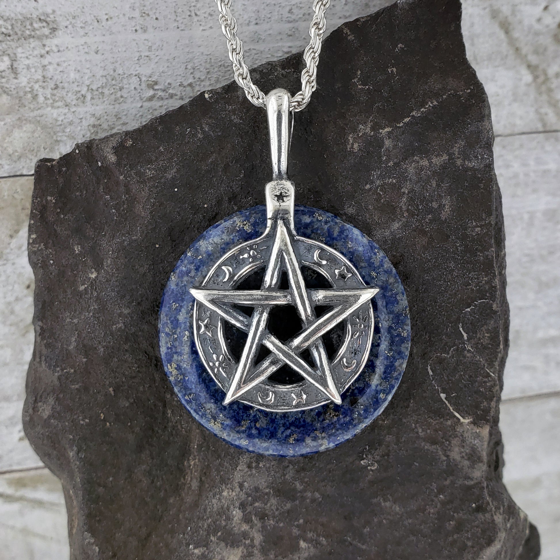 Shiv Creation Bikers Jewelry Fashion Star Circle Pentagram Silver Stainless  Steel Pendant Necklace Chain For Men And Women