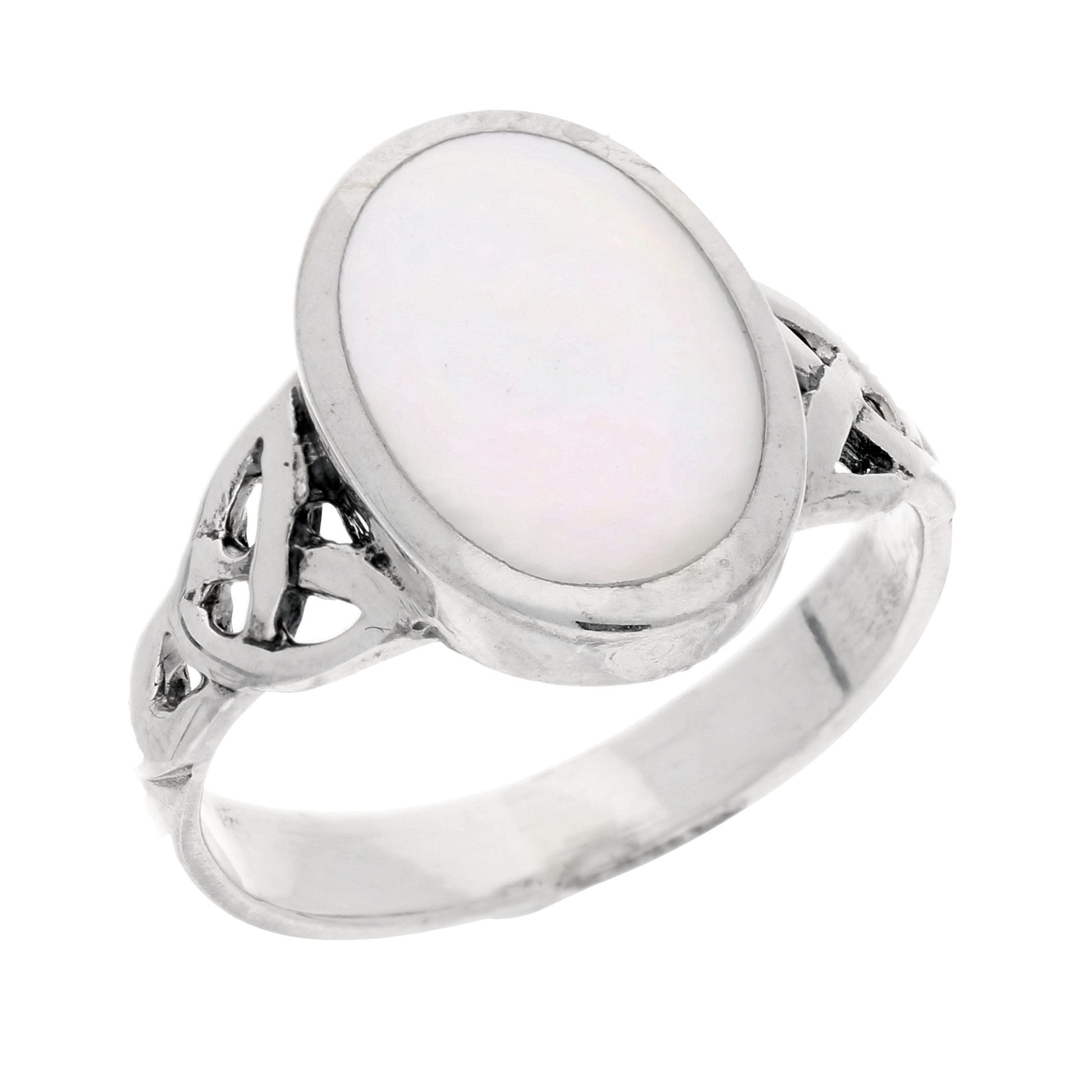 Sterling Silver Mother of Pearl Inlay Celtic Knot Ring - Silver Insanity