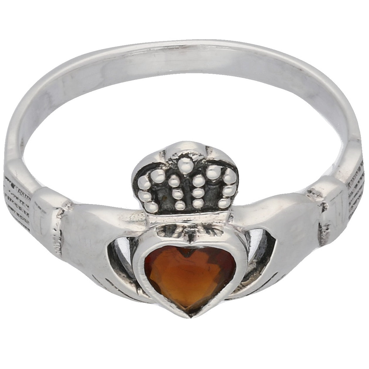 Sterling Silver Red Glass Heart Celtic Claddagh Ring - Silver Insanity