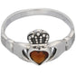 Sterling Silver Red Glass Heart Celtic Claddagh Ring - Silver Insanity