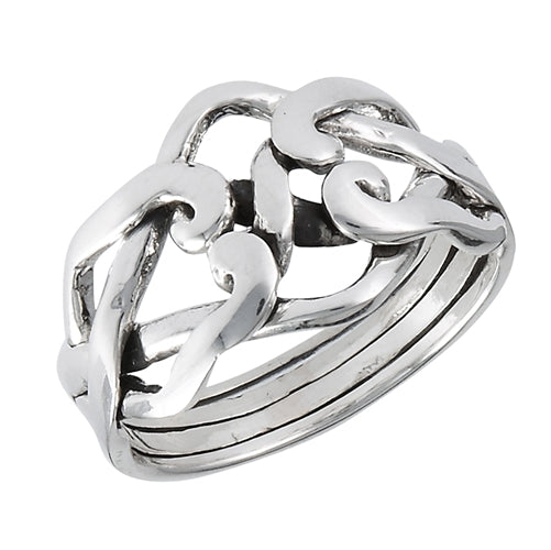 Sterling Silver 4-Band Weaved Puzzle Knot Ring - Silver Insanity