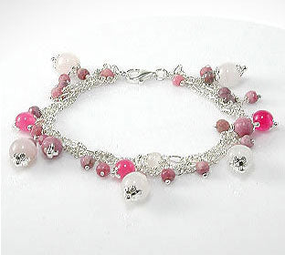 Rose Quartz Rhodonite 3-Strand Sterling Bracelet - 7" - Silver Insanity