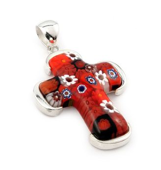 Red, Black, and White Millefiori Sterling Silver Cross Pendant - Silver Insanity