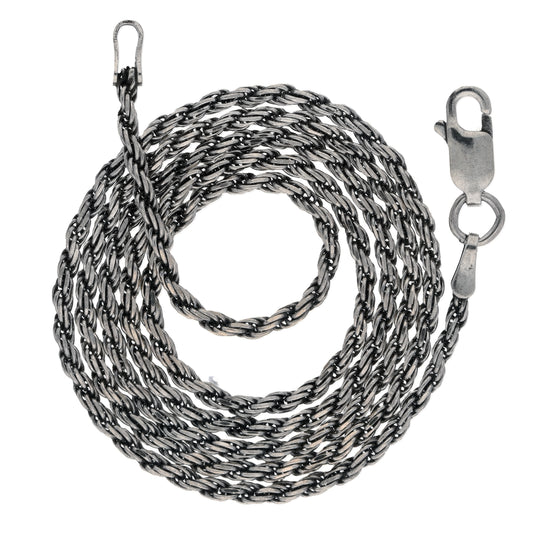 2mm Sterling Silver Antiqued Diamond-Cut Rope Chain Necklace - Silver Insanity