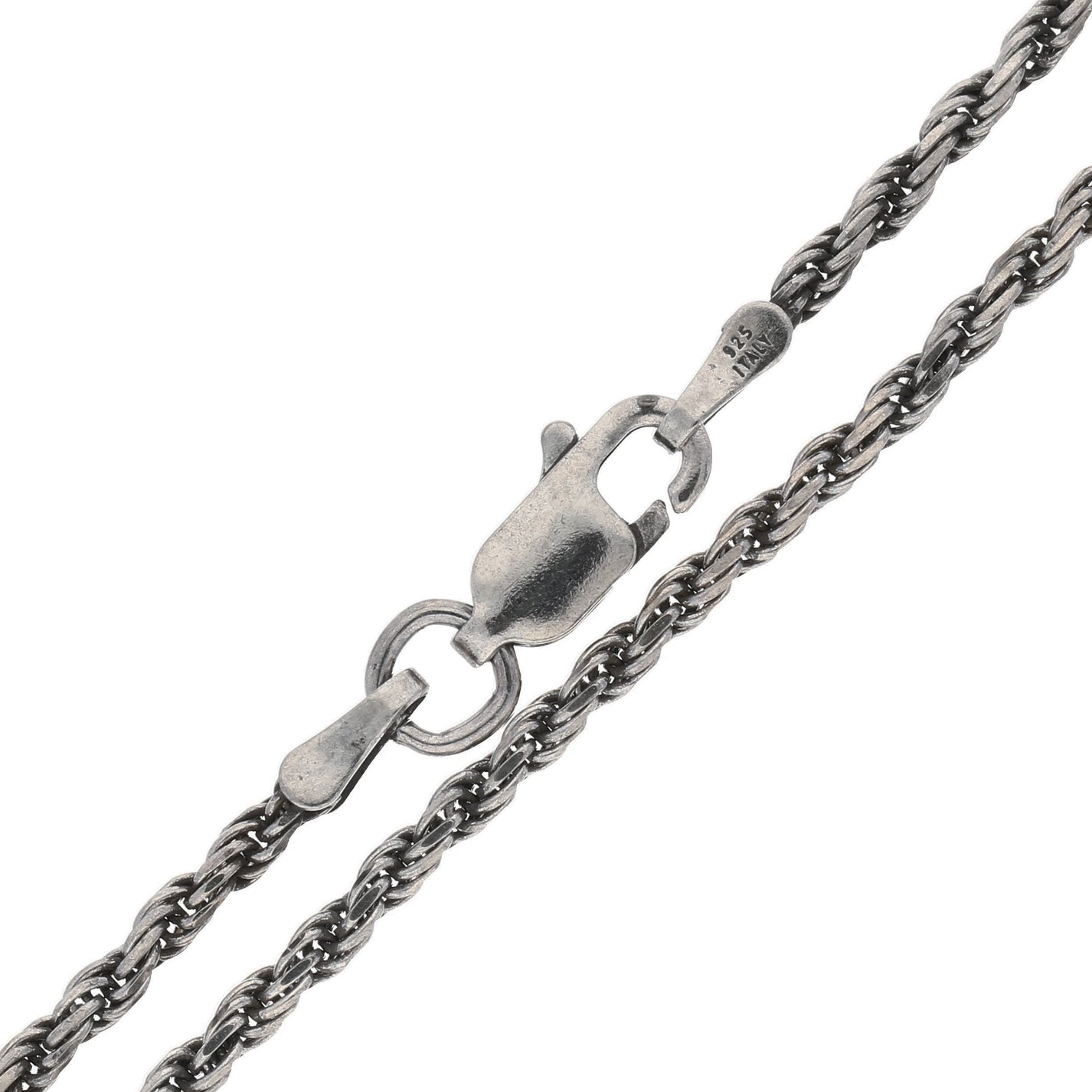 2mm Sterling Silver Antiqued Diamond-Cut Rope Chain Necklace – Silver ...