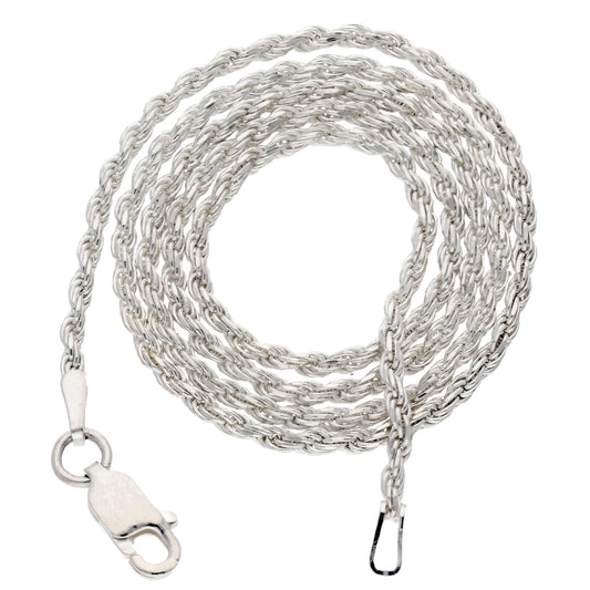 2mm Sterling Silver Diamond-Cut Rope Chain Necklace - Silver Insanity