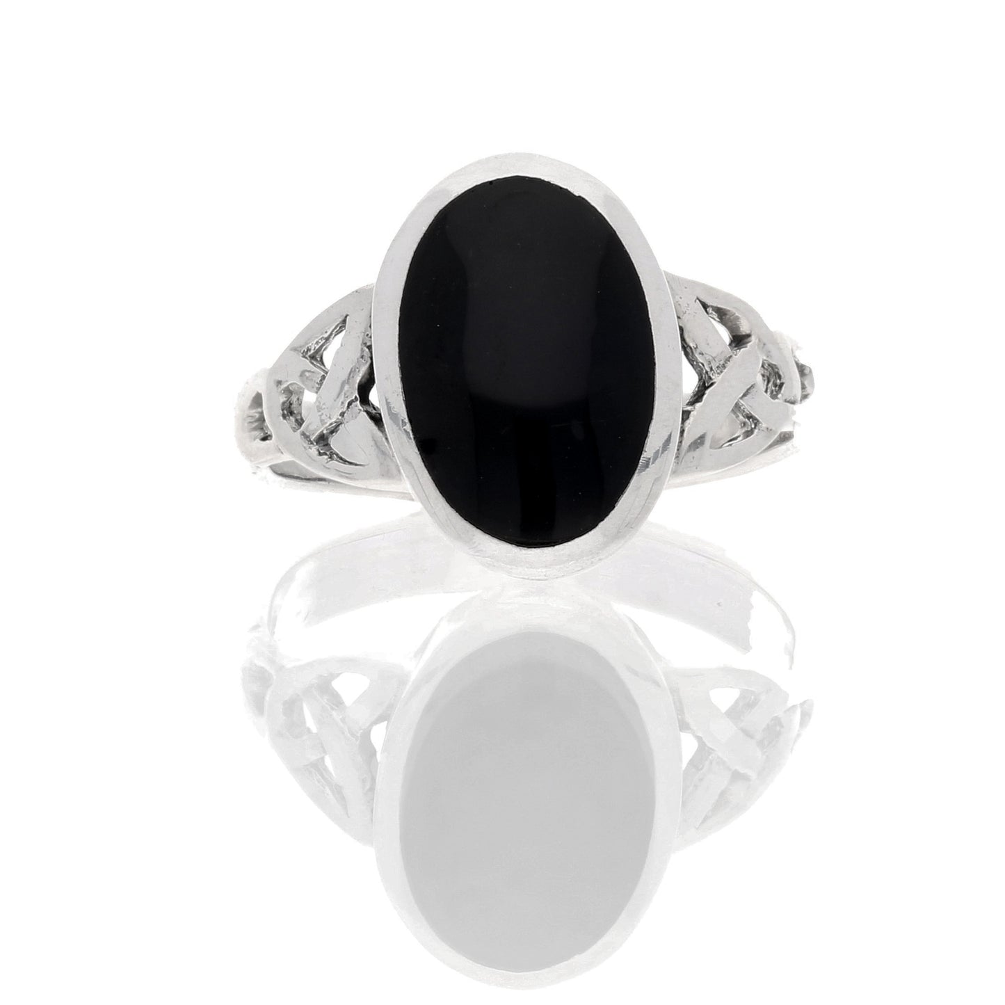 Sterling Silver Simulated Black Onyx Celtic Knot Ring - Silver Insanity