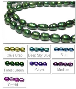 4x6mm Rice Shape Forest Green Freshwater Pearl 16" Bead Strand - Silver Insanity