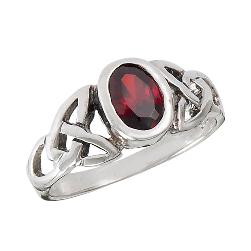 Sterling Silver Celtic Knot Simulated Red Garnet Ring - Silver Insanity