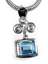 Sterling Silver Emerald Cut London Blue Topaz Pendant - Silver Insanity