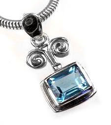 Sterling Silver Emerald Cut London Blue Topaz Pendant - Silver Insanity