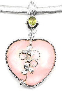 Sterling Silver Peridot and Rose Quartz Heart Pendant - Silver Insanity