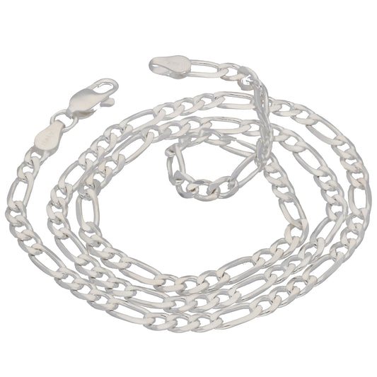 Diamond-Cut 4mm Wide Sterling Silver Figaro Chain Necklace Italian - Silver Insanity