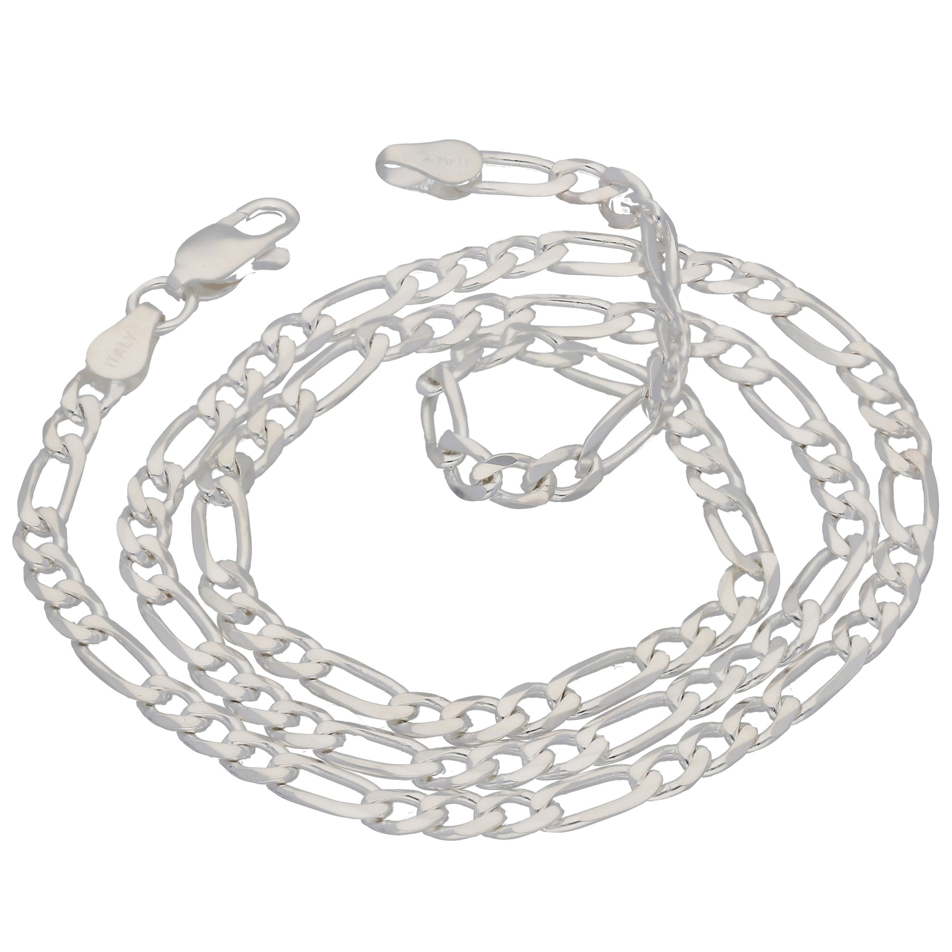 Diamond-Cut 6mm Wide Sterling Silver Figaro Chain Necklace Italian - Silver Insanity