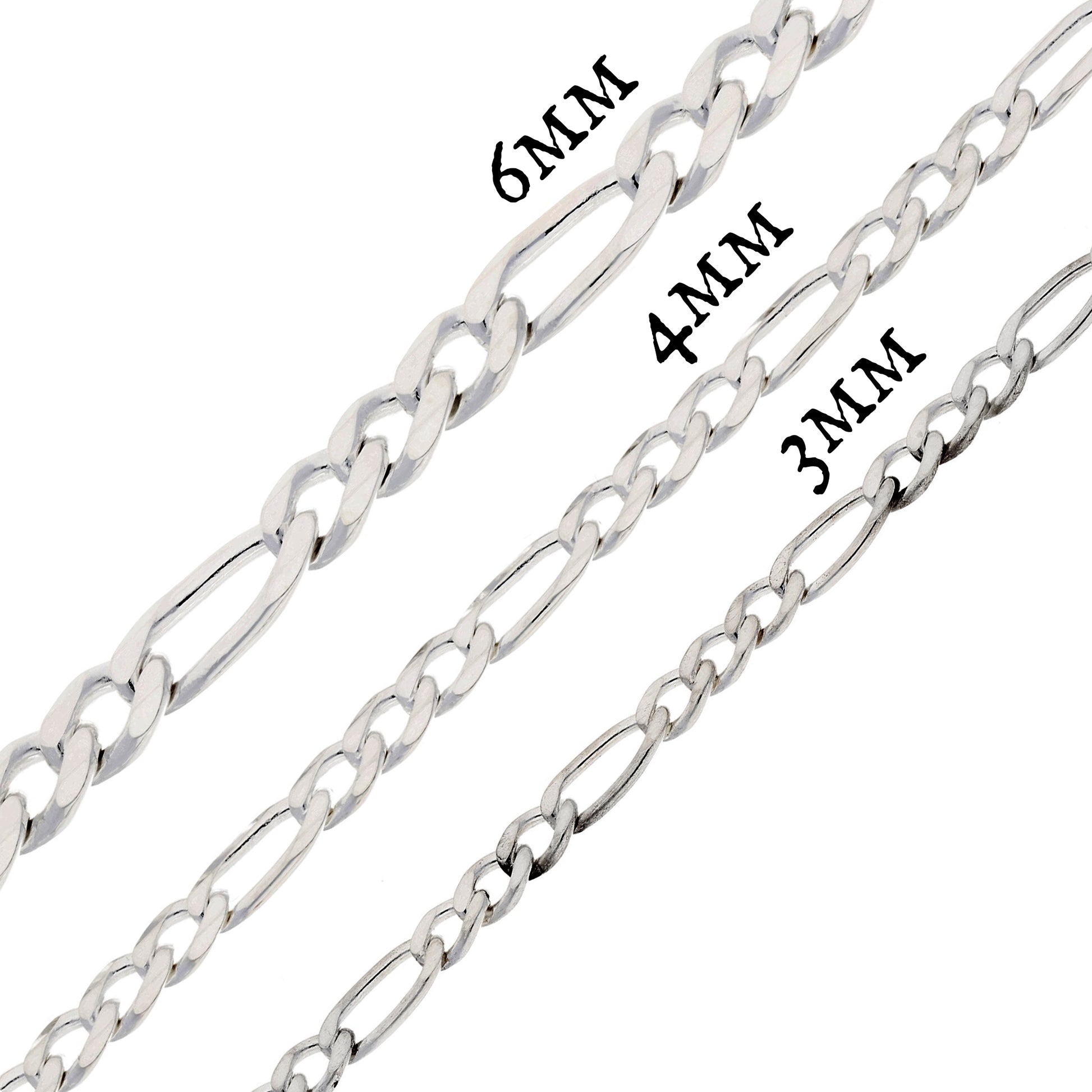 Diamond-Cut 3mm Wide Sterling Silver Figaro Chain Necklace Italian