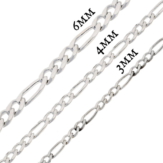 Diamond-Cut 4mm Wide Sterling Silver Figaro Chain Necklace Italian - Silver Insanity