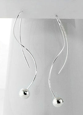 Linear Spiral Shaped Wire and Ball Drops Sterling Silver Wire Hook Earrings - Silver Insanity