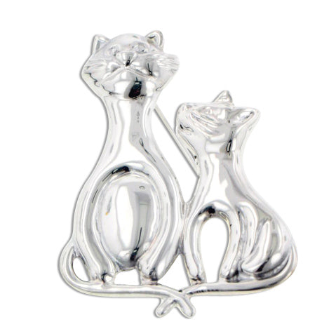 Tails Crossed - Sterling Silver Whimsical Cat and Kitten Artistic Pin Brooch - Silver Insanity