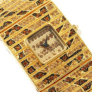 Gold-Toned Leopard Design Watch Bracelet White Crystals - Silver Insanity
