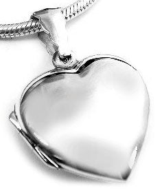 Sterling Silver Smooth Classic Heart Locket Pendant with 18" Snake Chain Necklace - Silver Insanity