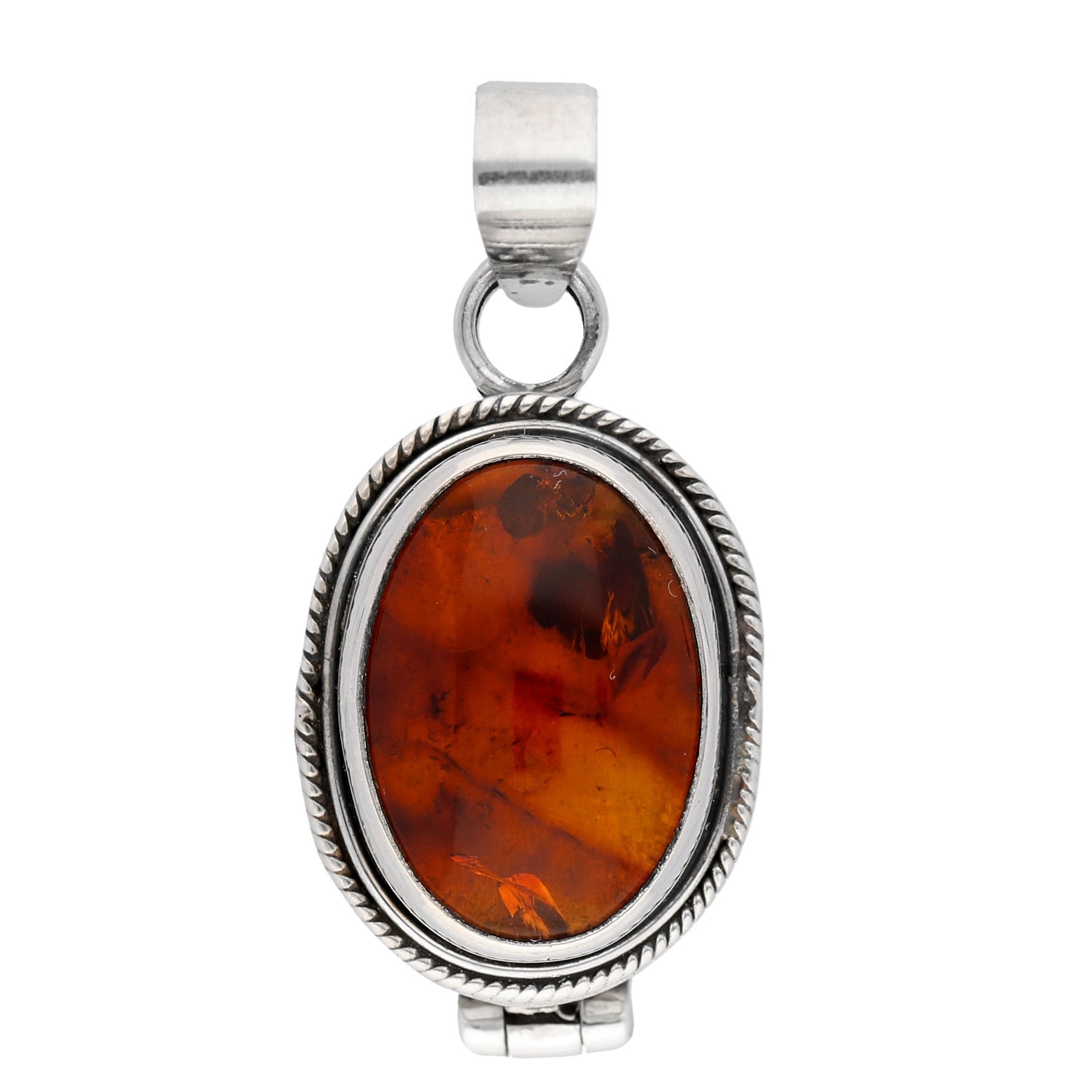 Oval Amber or Blue Lapis Gemstone Sterling Silver Poison Locket Pill Box Pendant - Silver Insanity