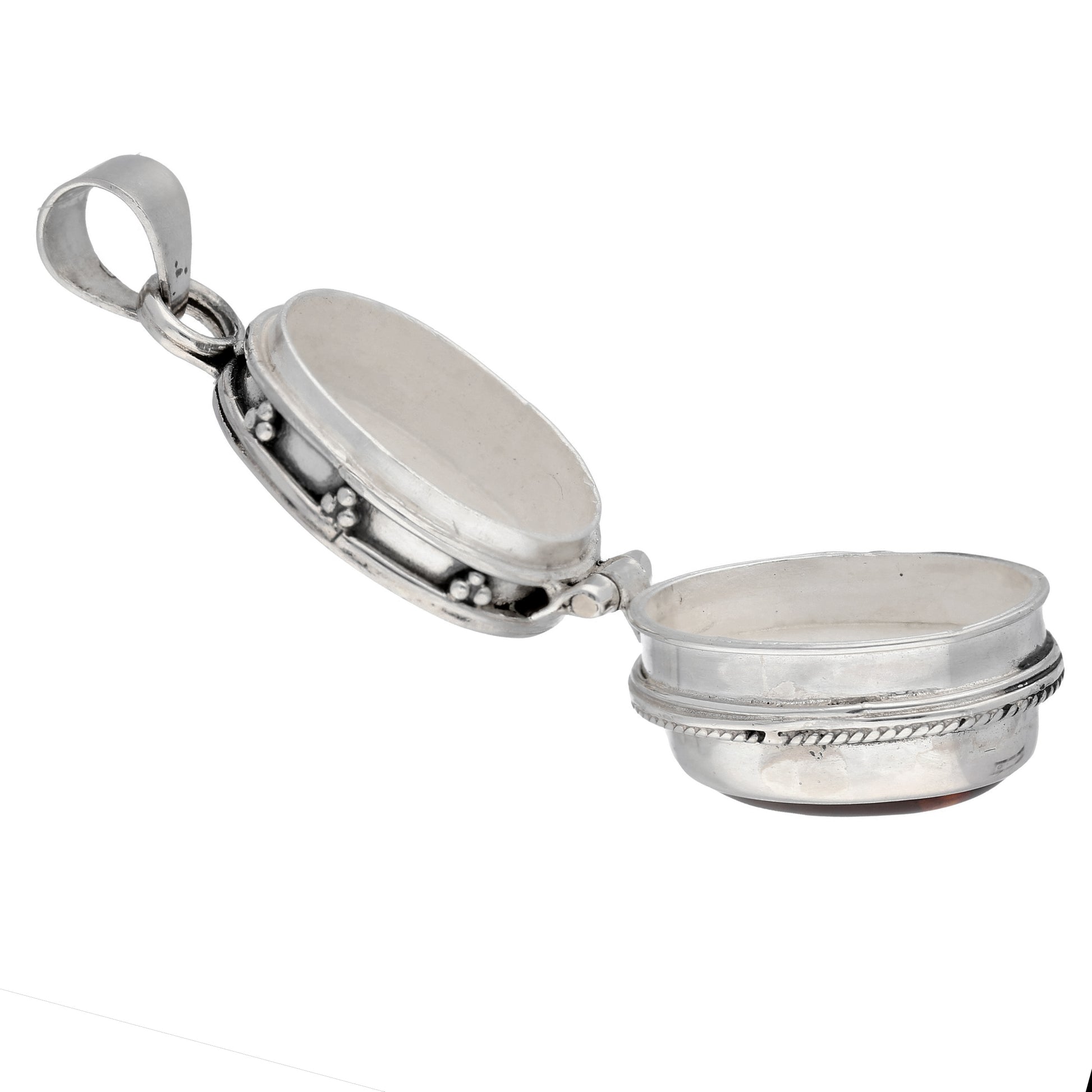 Oval Amber or Blue Lapis Gemstone Sterling Silver Poison Locket Pill Box Pendant - Silver Insanity