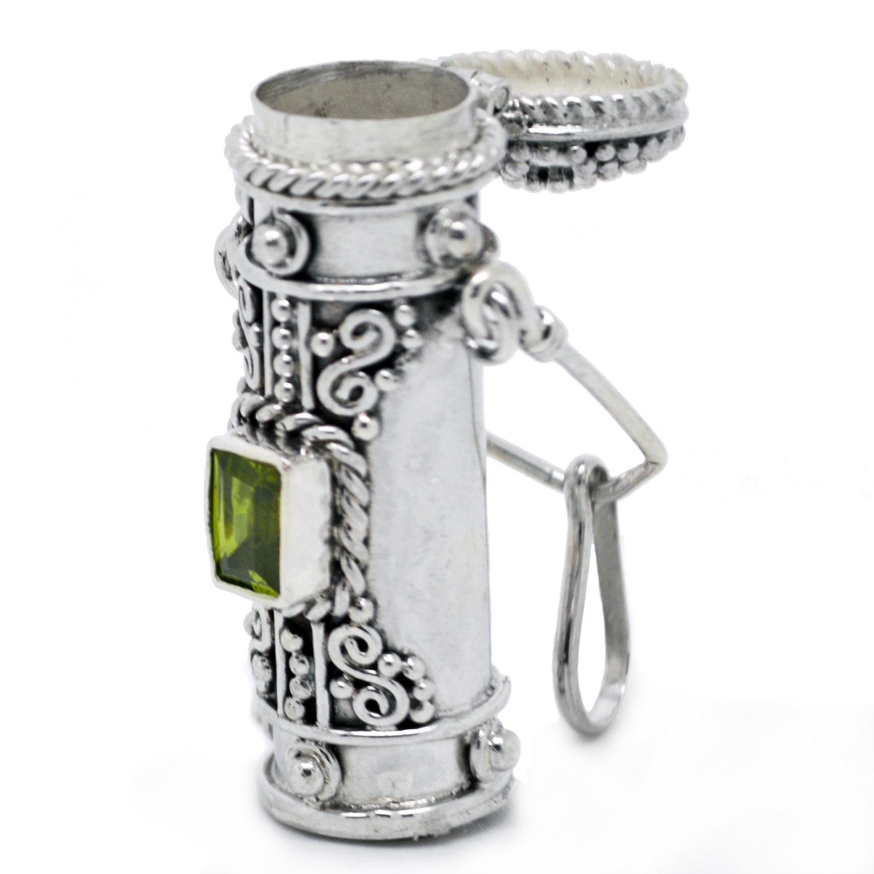 Tall Sterling Silver Moonstone, Amethyst, Garnet, or Peridot Poison Bottle Pillbox Urn Pendant - Silver Insanity