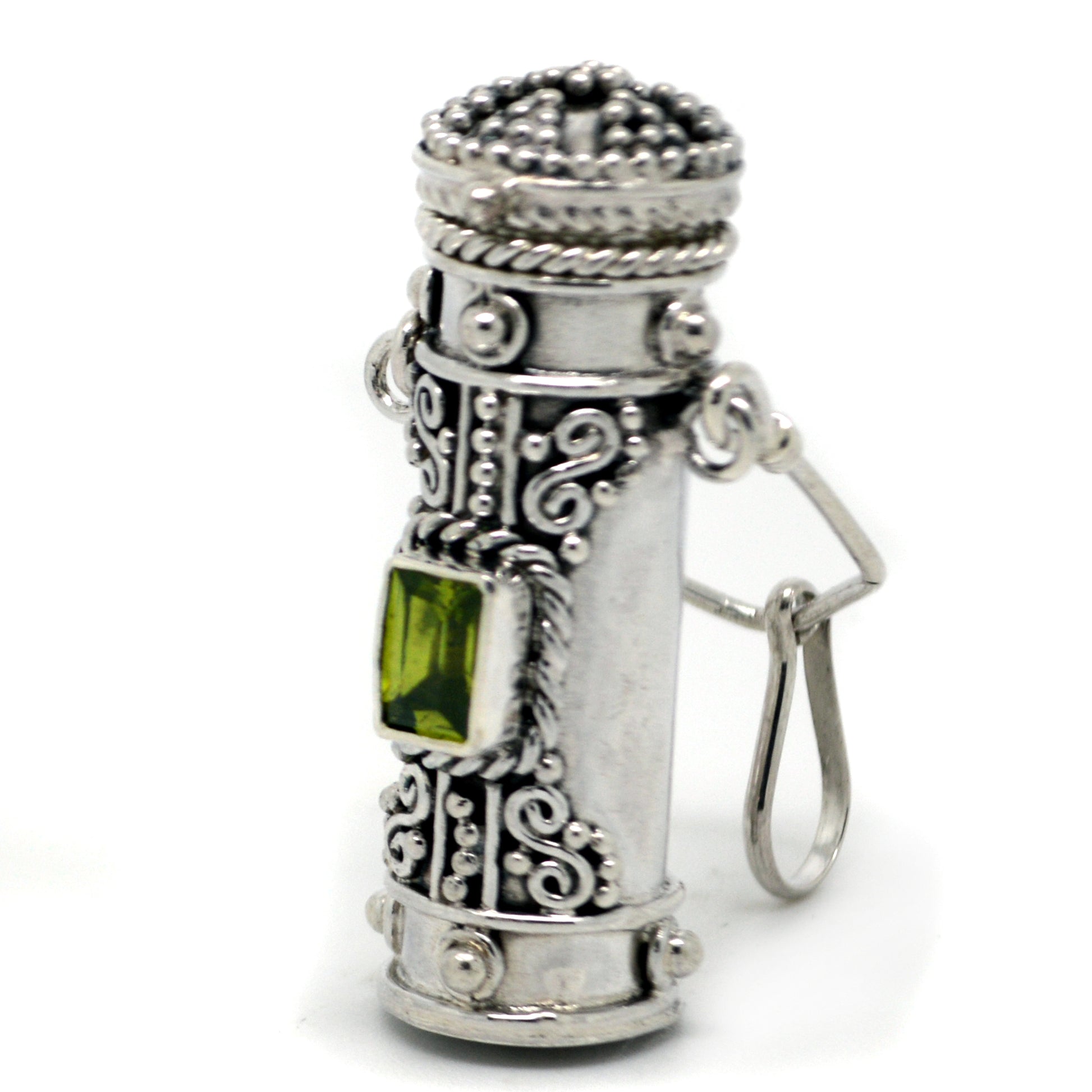 Tall Sterling Silver Moonstone, Amethyst, Garnet, or Peridot Poison Bottle Pillbox Urn Pendant - Silver Insanity