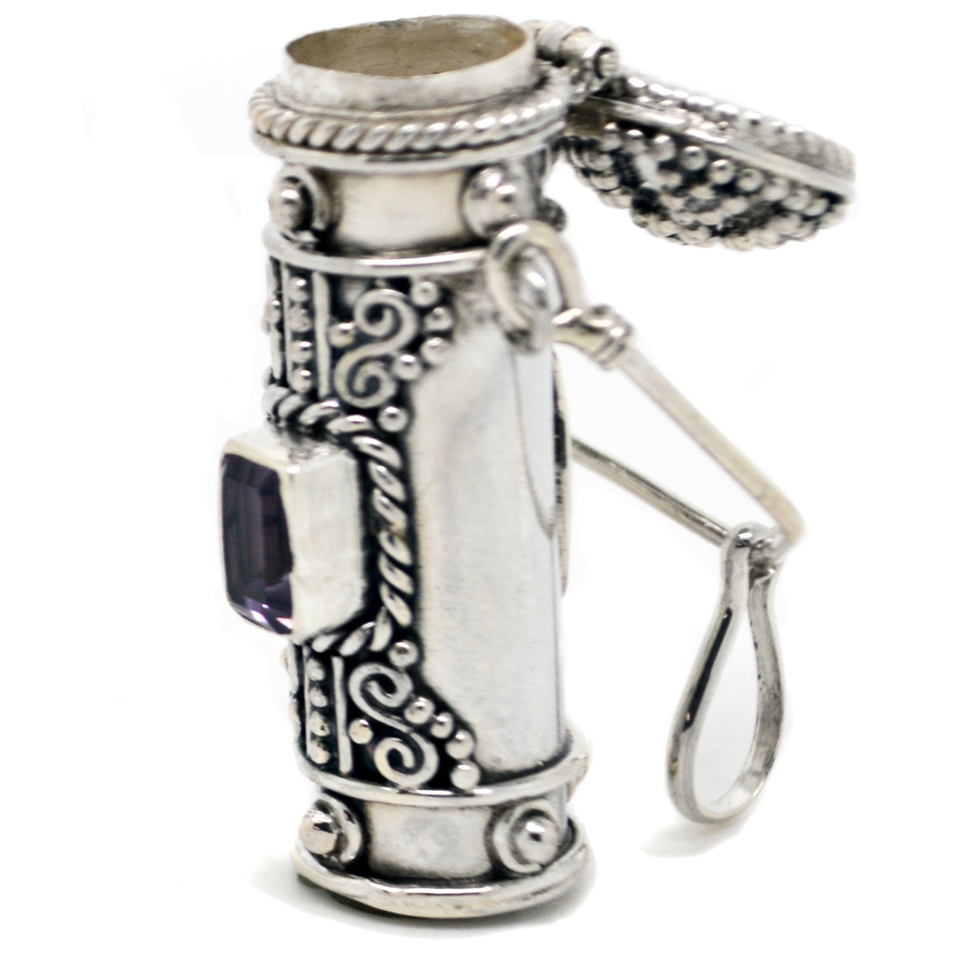 Tall Sterling Silver Moonstone, Amethyst, Garnet, or Peridot Poison Bottle Pillbox Urn Pendant - Silver Insanity