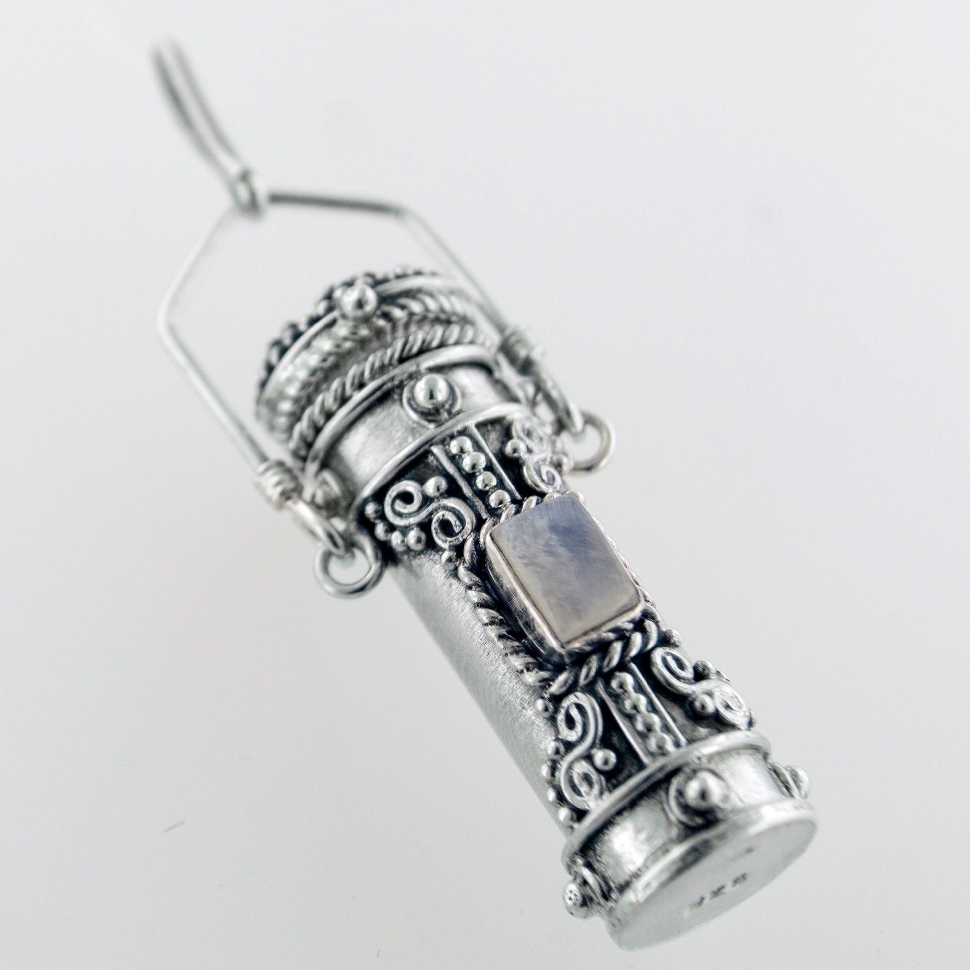 Tall Sterling Silver Moonstone, Amethyst, Garnet, or Peridot Poison Bottle Pillbox Urn Pendant - Silver Insanity