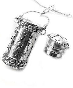 Hanging Lantern Sterling Silver Tall Cylinder Poison Box Jar Urn Pendant - Silver Insanity
