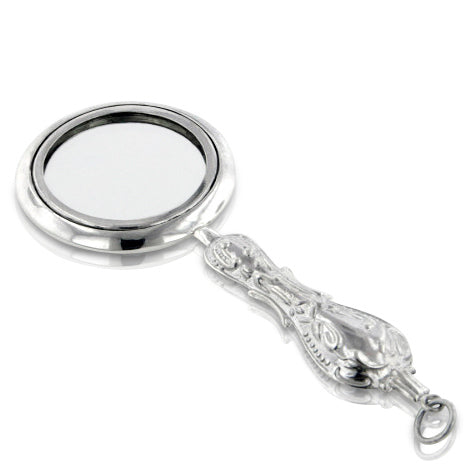 Ornate Victorian Style Sterling Silver Chatelaine Hand Mirror Pendant - Silver Insanity