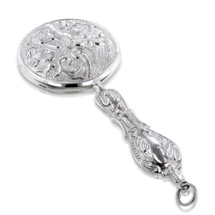 Ornate Victorian Style Sterling Silver Chatelaine Hand Mirror Pendant - Silver Insanity