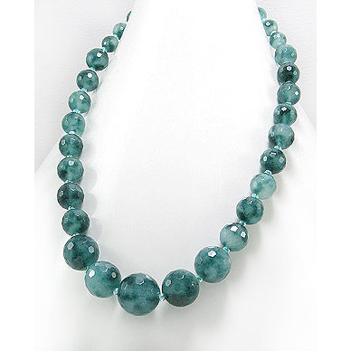 Faceted Dark Green Candy Jade 17" Sterling Silver Necklace - Silver Insanity