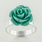 Carved Rose of Beauty 3D Sterling Silver Turquoise Flower Ring - Silver Insanity