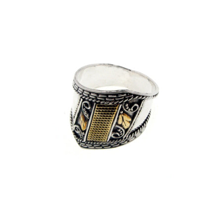 Sterling Silver Medieval Brass Wide Armor SCA Band Ring - Silver Insanity