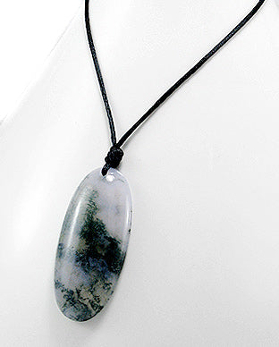 Genuine Moss Agate Gemstone Oblong 36" Adjustable Necklace - Silver Insanity