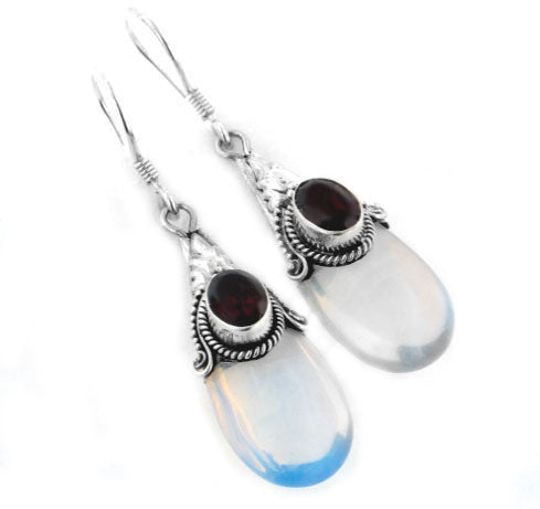 Sterling Silver Loose Opalescent Glass Garnet Earrings - Silver Insanity