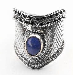 Sterling Silver Medieval BLUE LAPIS Armor Ring - Silver Insanity
