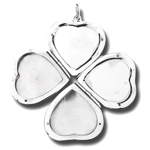 Sterling Silver Four 4 Panel Heart Photo Locket Pendant - Silver Insanity