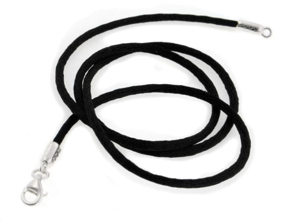 New  Black Silk Cord Chain Necklace Sterling Silver - Silver Insanity