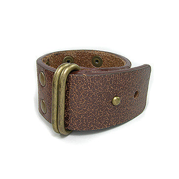 Brass and Brown Genuine Leather Cuff Bracelet Wristband - Silver Insanity